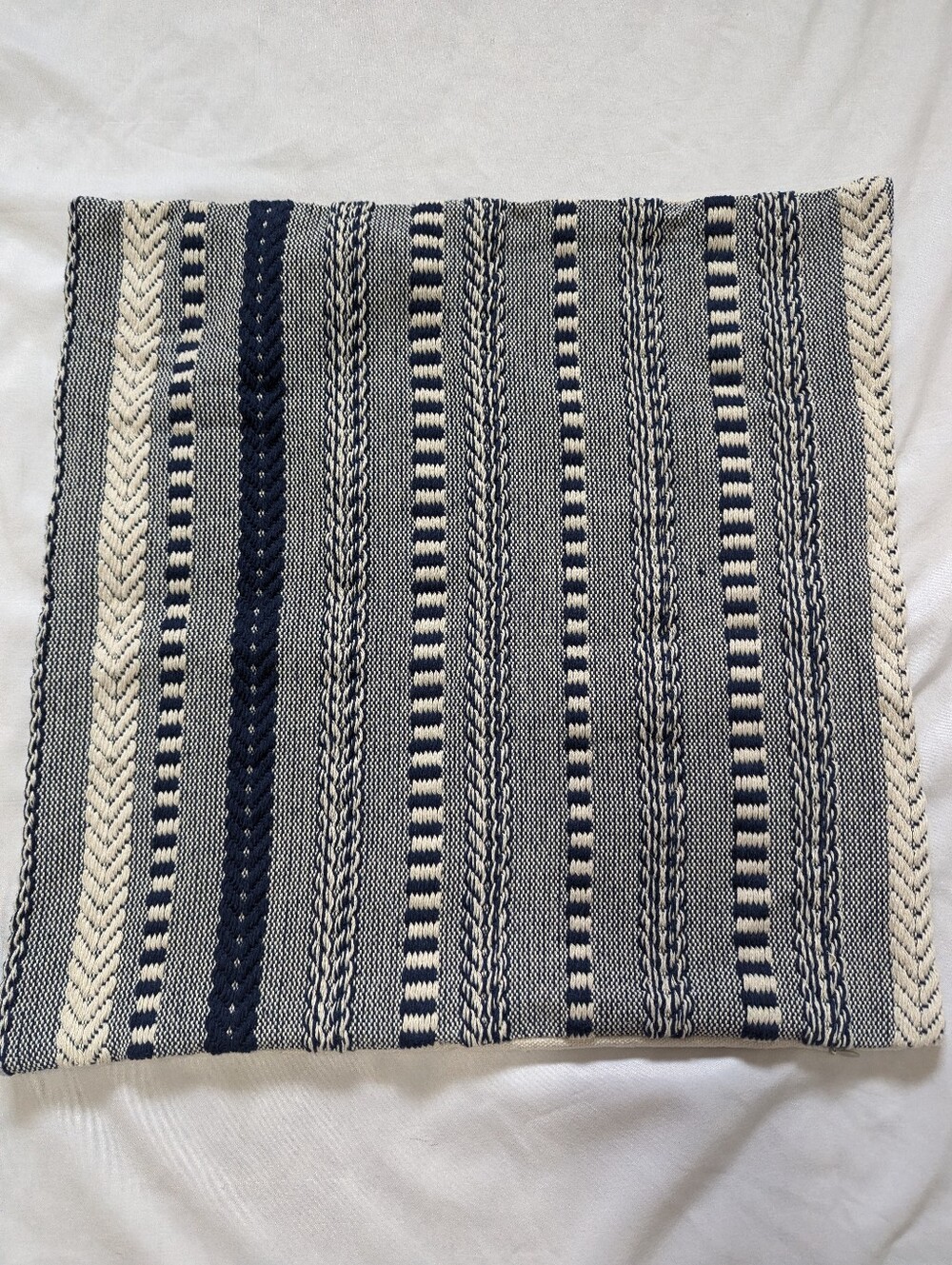 Set Of 2 Blue & Cream Woven Pillow Covers 17" Boho Beach House Nautical